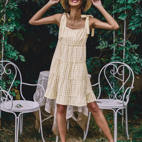 SHEIN Dresses & Skirts - SOLD! NEW Yellow Knot strap Gingham dress